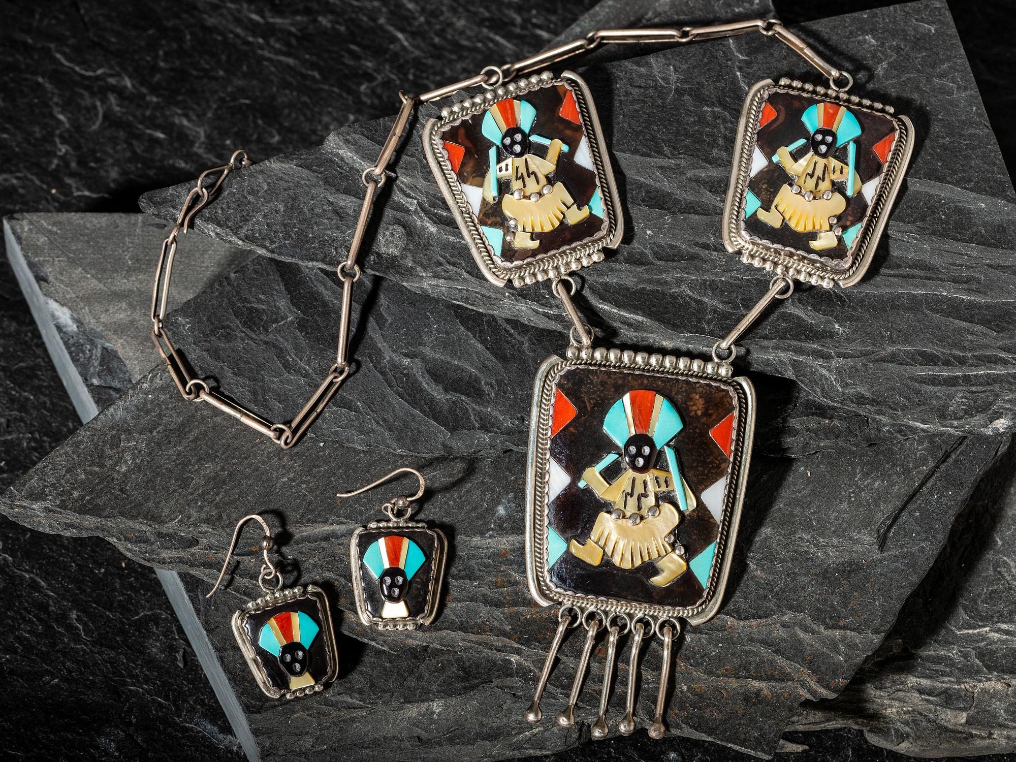 Mosaic Inlay Necklace and Earrings
