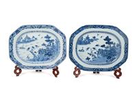 Two Chinese Export Blue and White Porcelain Platters