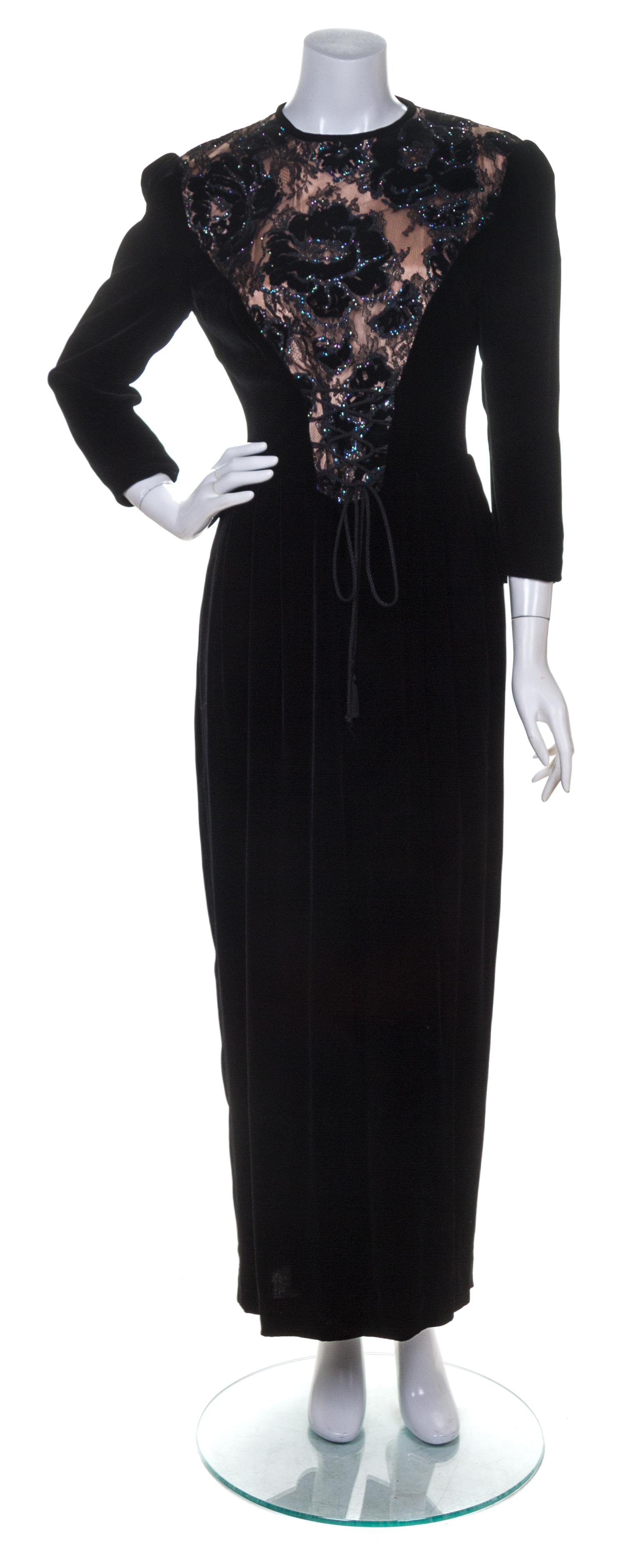 A Zandra Rhodes Black Velvet Dress, Size 8.