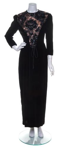 A Zandra Rhodes Black Velvet Dress, Size 8.