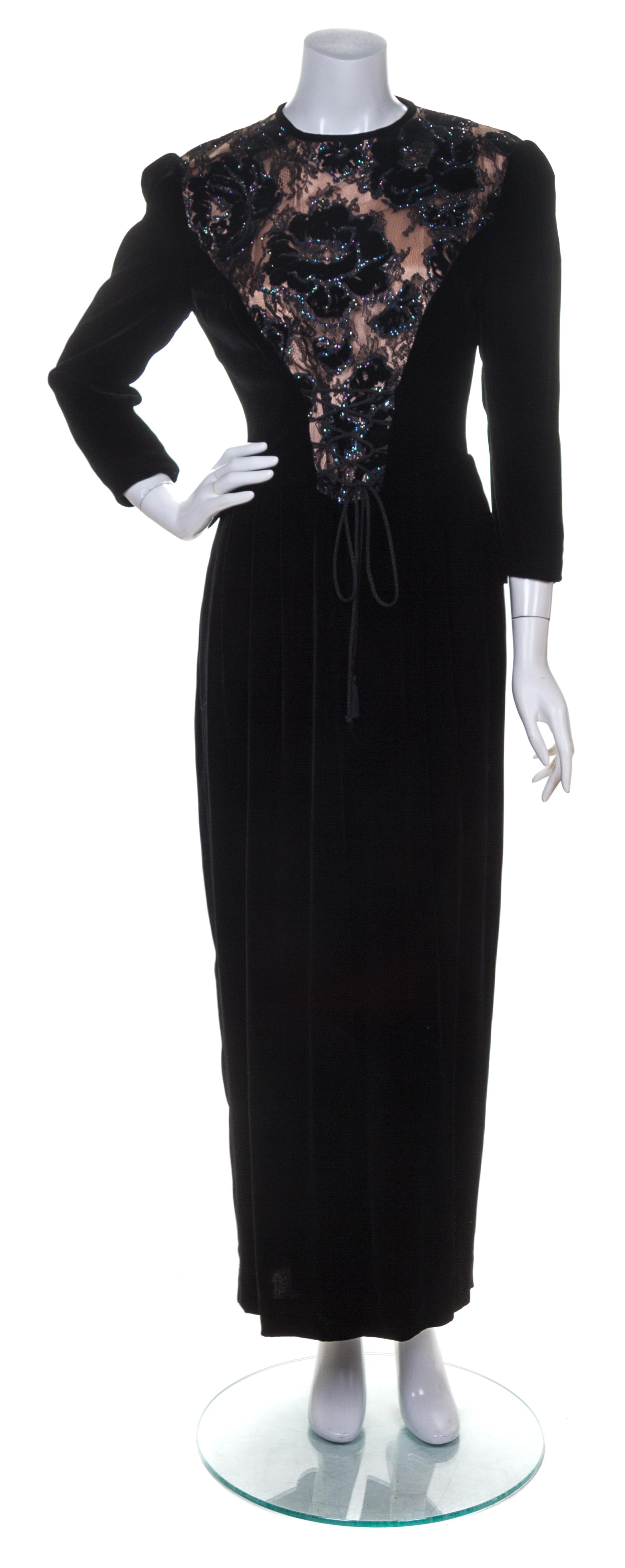 A Zandra Rhodes Black Velvet Dress, Size 8.