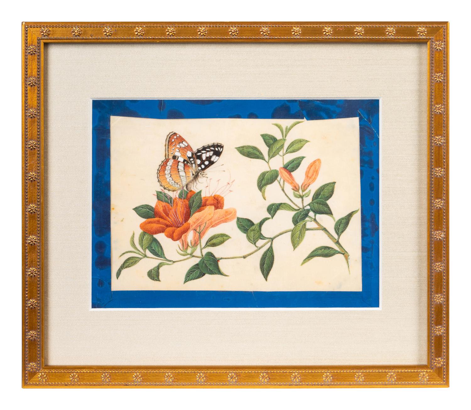 A Group of Six Chinese Pith Paintings of Butterflies and Flowers — 19TH/20TH CENTURY
