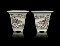 A Pair of Chinese Qianjiang Porcelain Square Cachepots