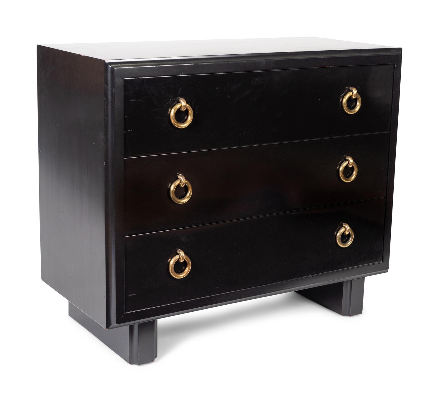 A Hollywood Regency Style Black Lacquer Chest of Drawers — 20TH CENTURY