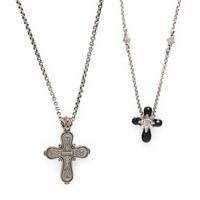Kostantino, Two Sterling Silver and Mulitgem Cross Pendant Necklaces