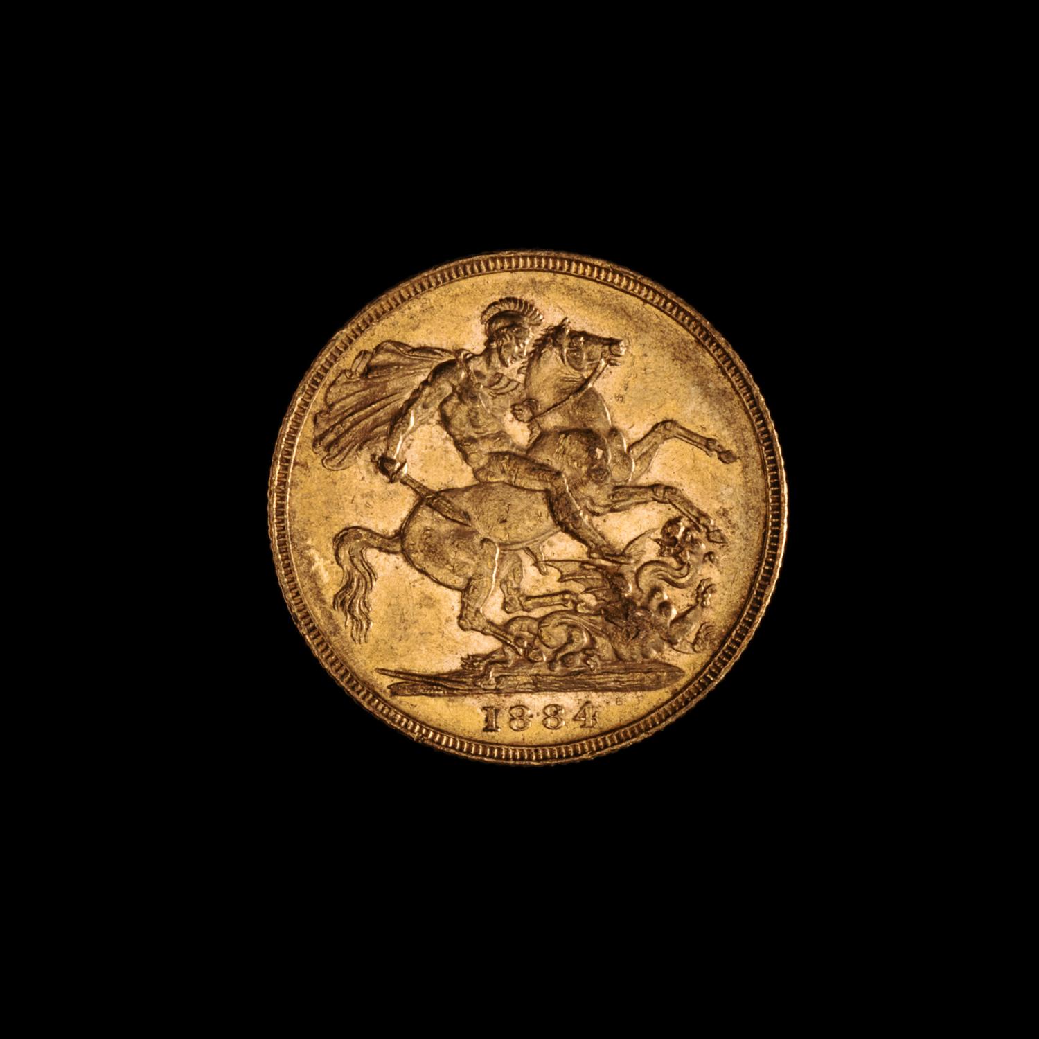 A United Kingdom 1884-M Sovereign: Young Victoria-Melbourne Mint Gold Coin