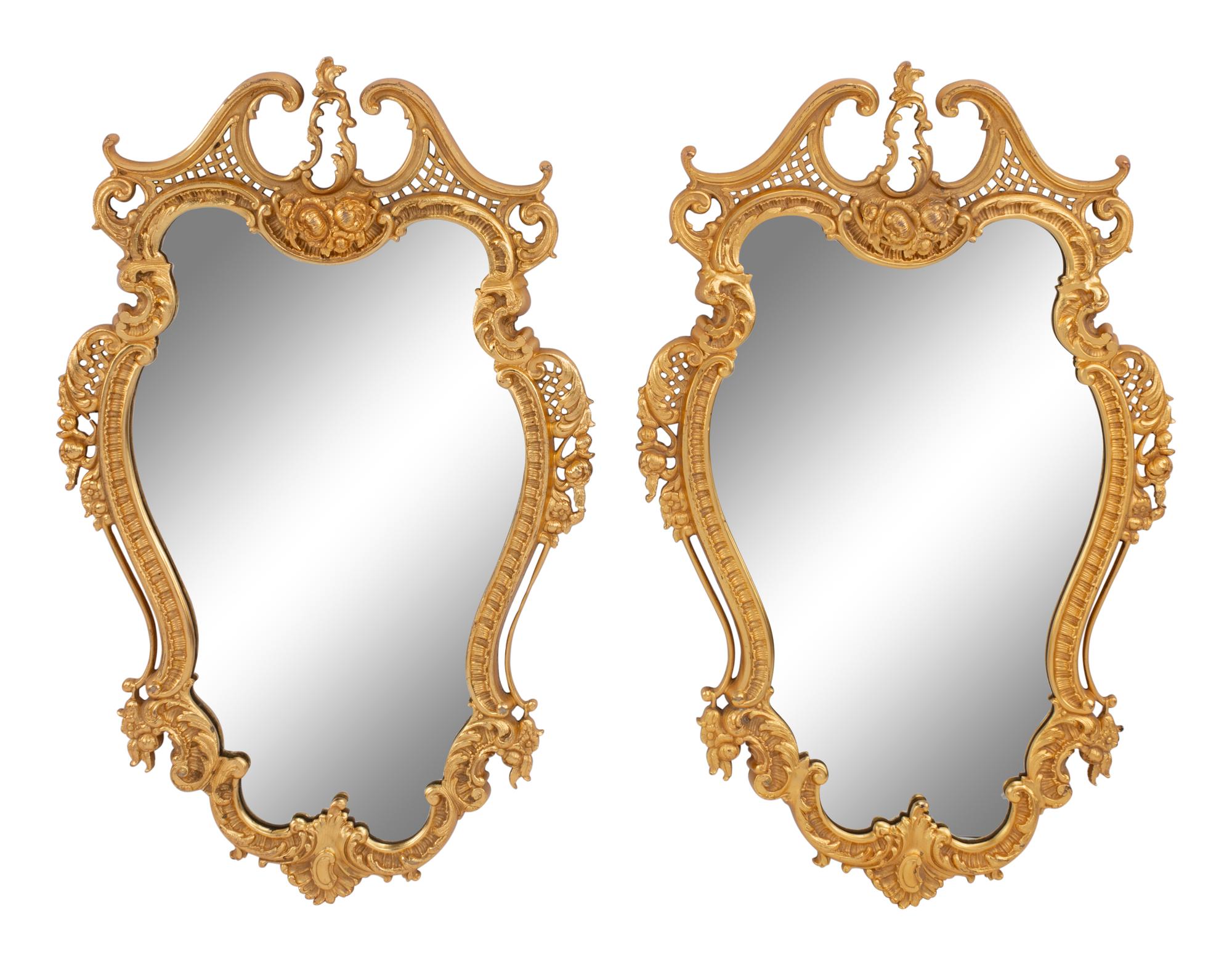 A Pair of Rococo Style Gilt Bronze Mirrors