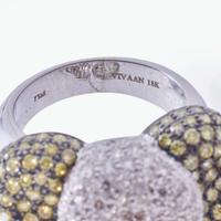 An 18K White Gold and Multi-Colored Diamond Ring