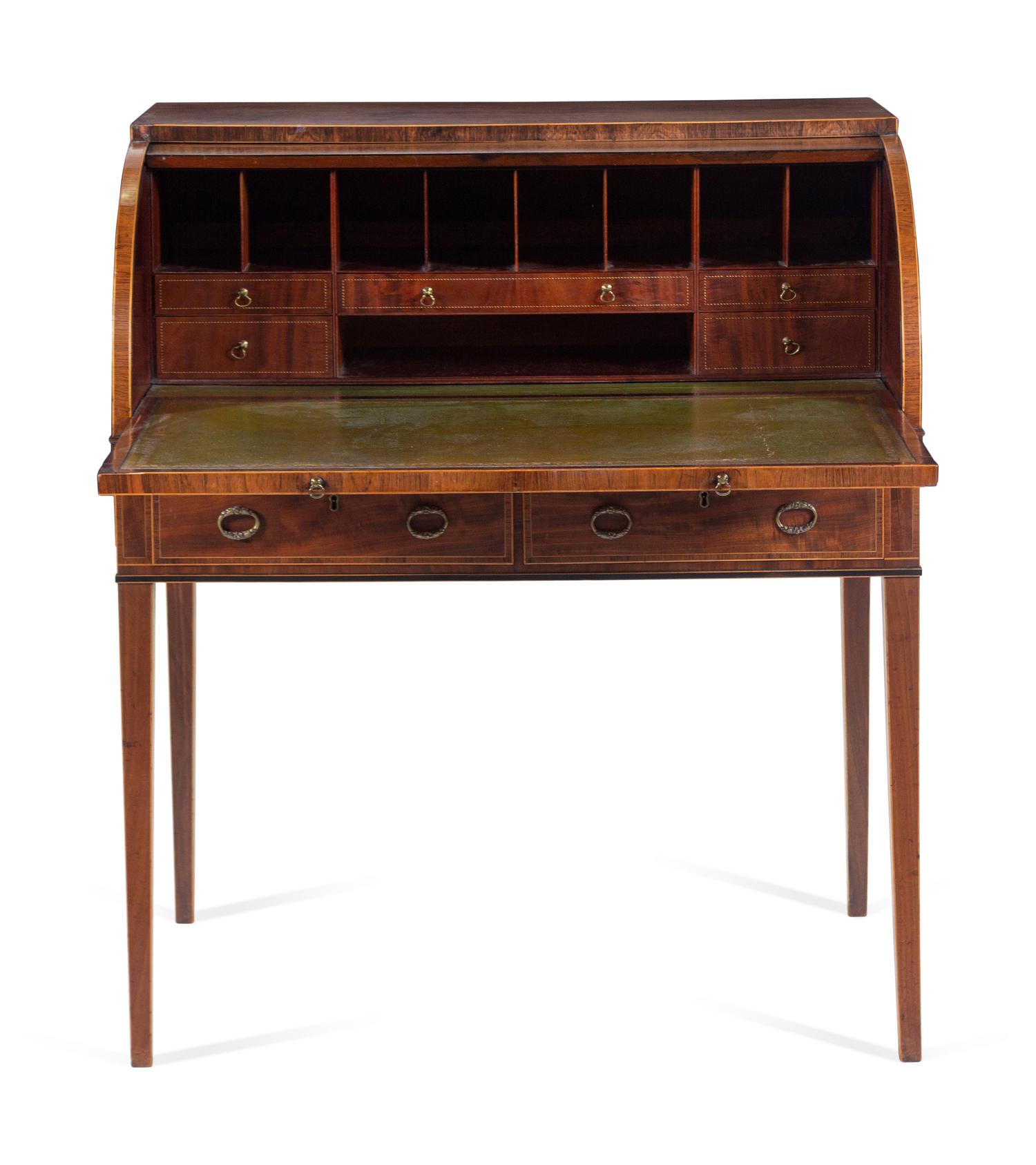 A George III Style Satinwood Inlaid Mahogany Metamorphic Desk