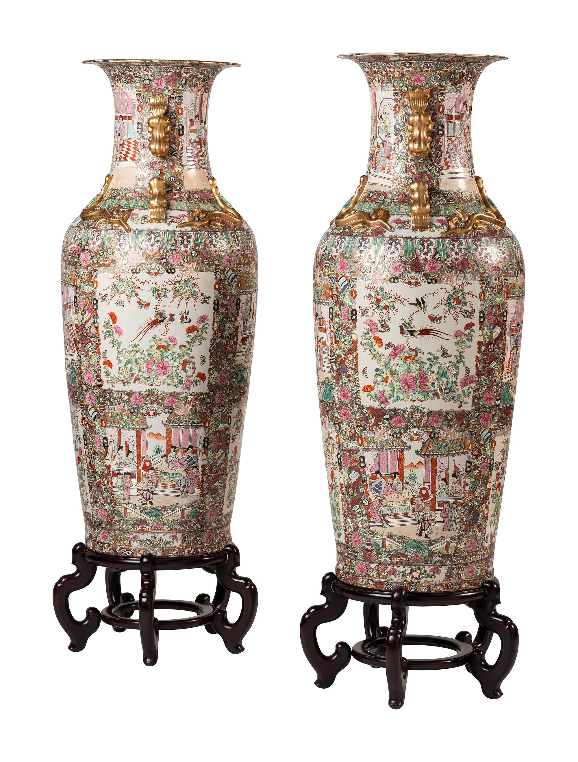 A Pair of Famille Rose Porcelain Floor Vases