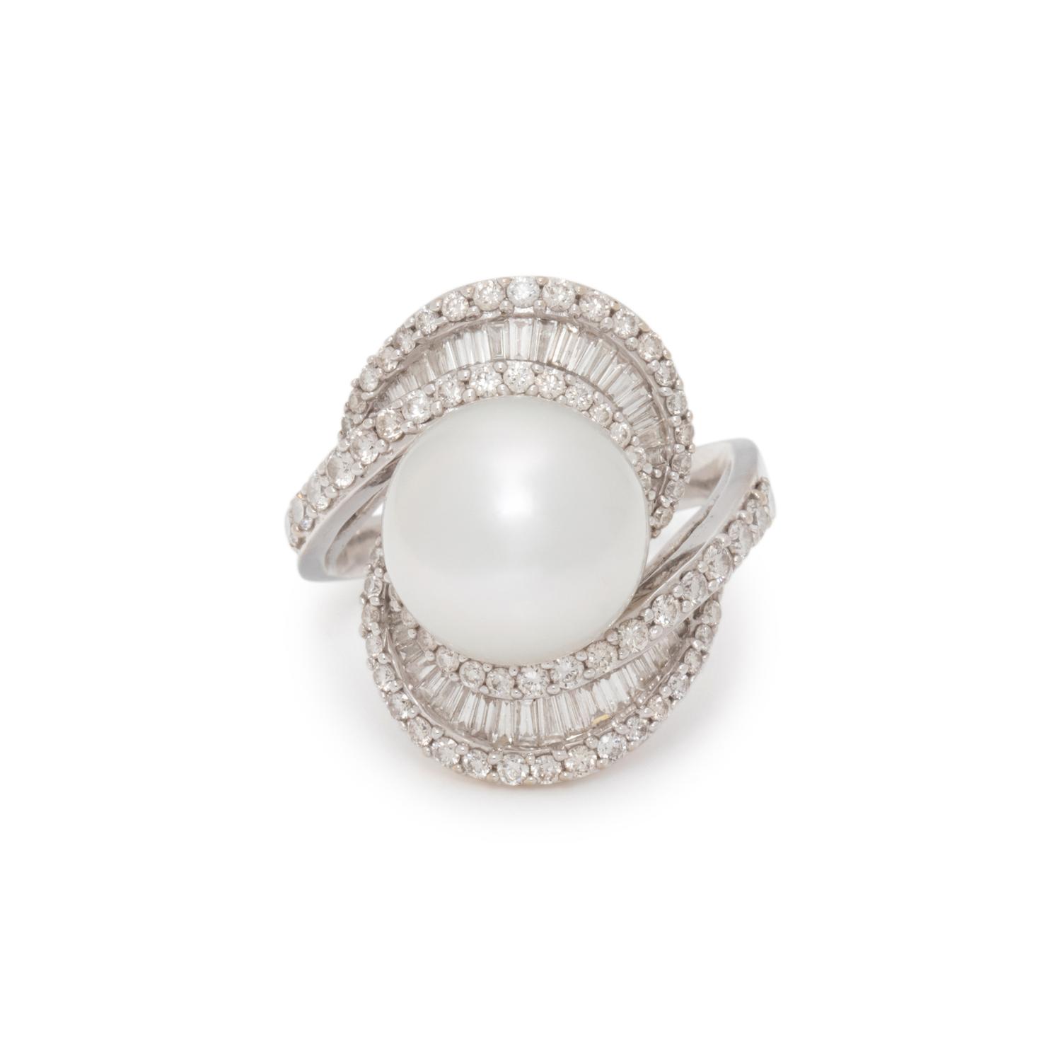 CULTURED PEARL AND DIAMOND RING