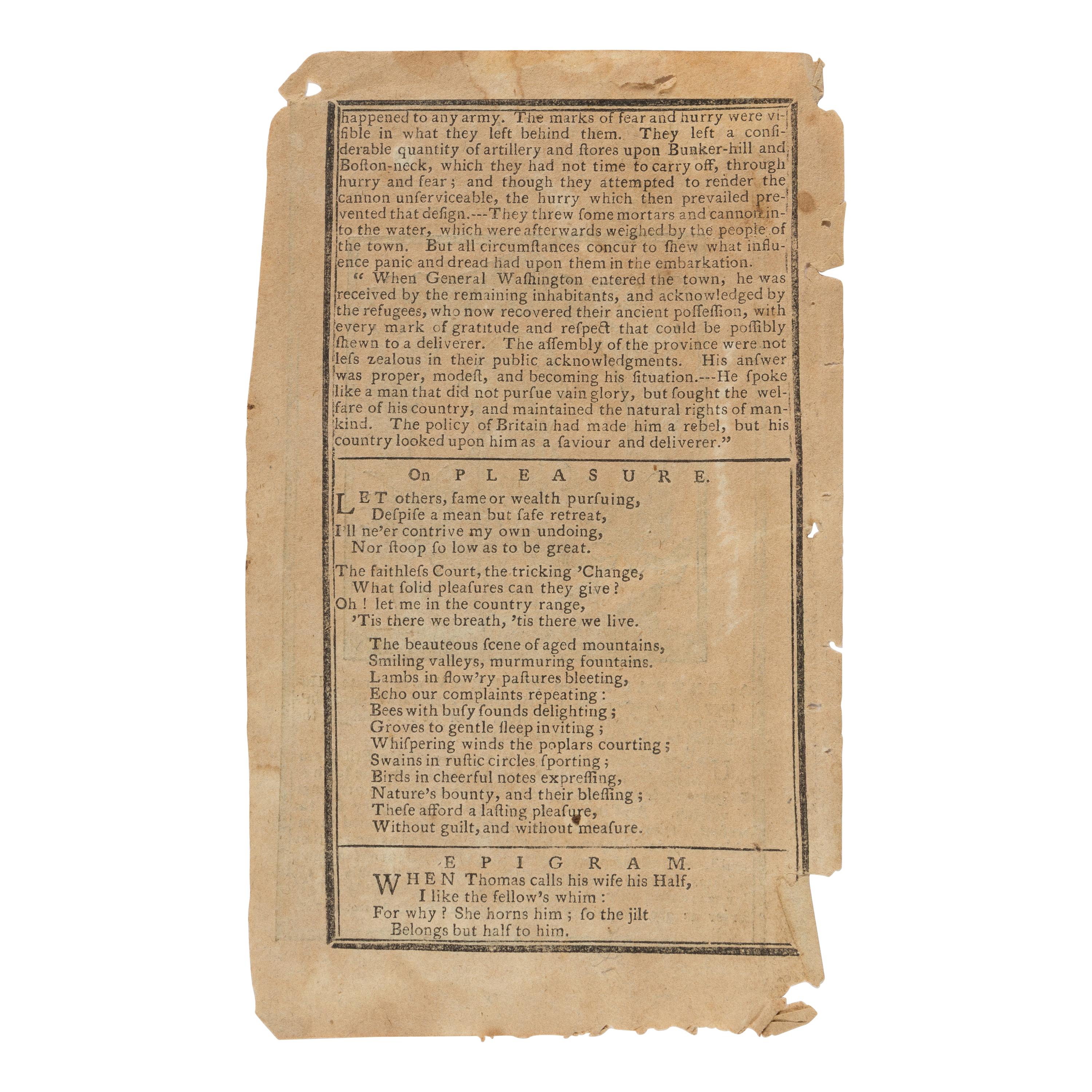 [Revere, Paul (1735-1818), engraver, attributed to]. An engraving of George Washington, extracted from Weatherwise’s Town and Country Almanack for the Year of our Lord 1781 . [Boston: Printed and sold by John D. M’Dougall and Company, 1780 or early 1781].