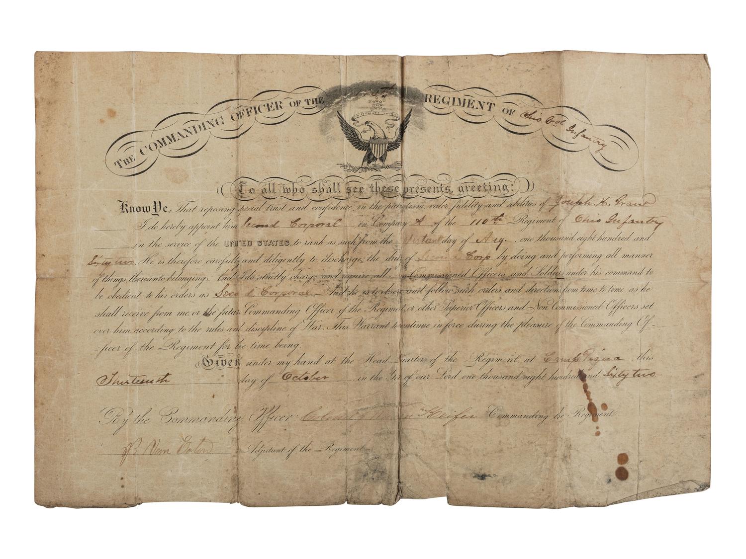 [CIVIL WAR]. War-date diaries, photography, and other ephemera associated with Sergeant Joseph H. Grant, Co. A, 110th Ohio Volunteer Infantry.