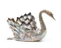An Italian Silver Swan Candy Dish, Buccellati Height 4 x width 4 x depth 6 1/2 inches.
