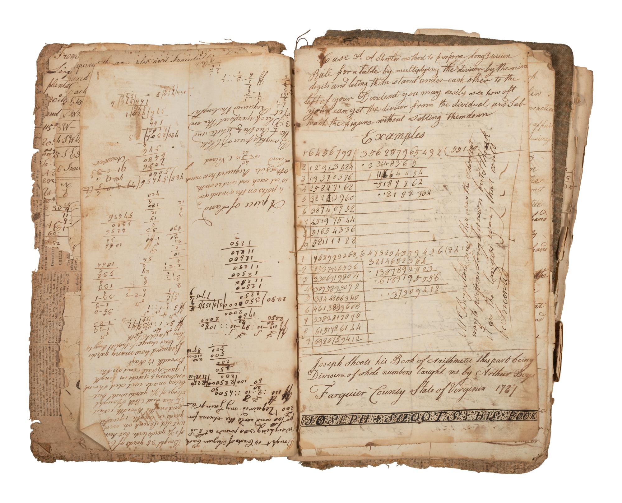 [AMERICANA]. SHOOTS, Joseph (1771-1855). Two early arithmetic lesson books, late 1700s-early 1800s.