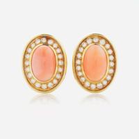 A Matching Set of Gold and Coral Earrings and Necklace