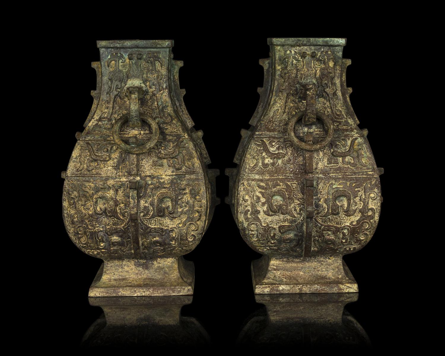 A Pair of Chinese Archaistic Bronze Hu Vases