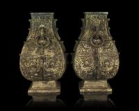 A Pair of Chinese Archaistic Bronze Hu Vases