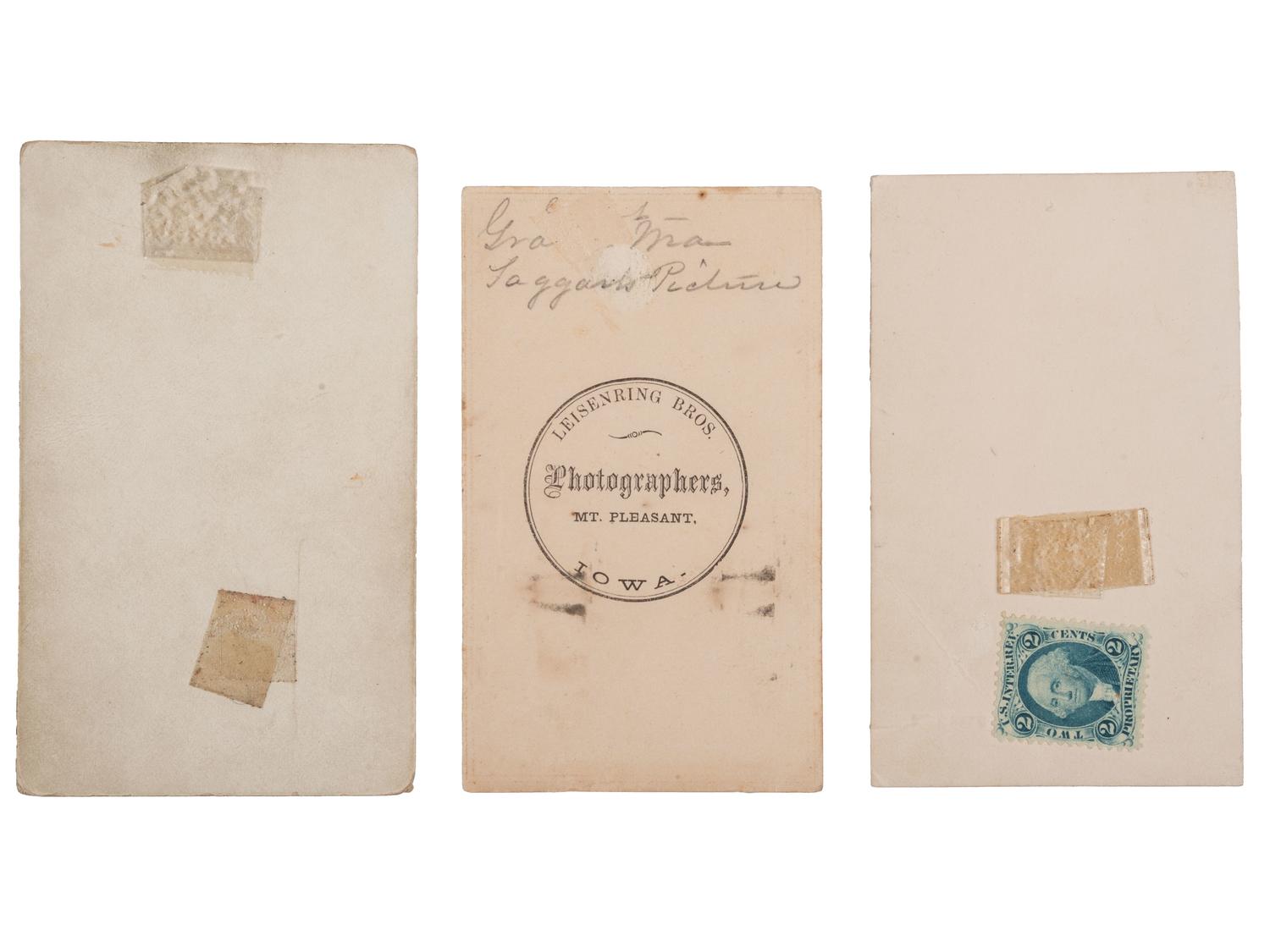 [CIVIL WAR]. A group of 3 CDVs highlighted by 2 portraits of a Union drummer boy displayed under a mat decorated with a hand-drawn patriotic motif.