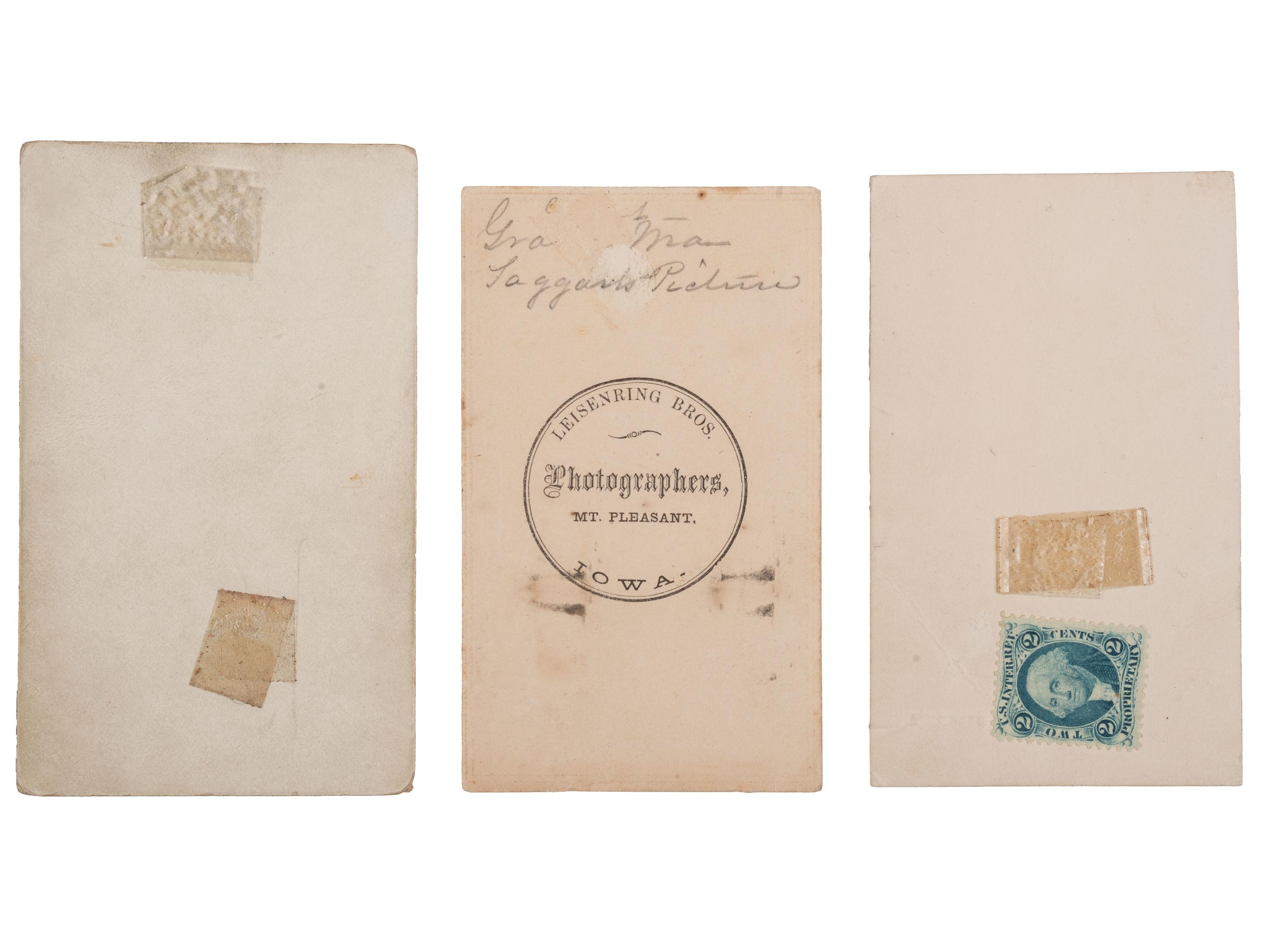 [CIVIL WAR]. A group of 3 CDVs highlighted by 2 portraits of a Union drummer boy displayed under a mat decorated with a hand-drawn patriotic motif.