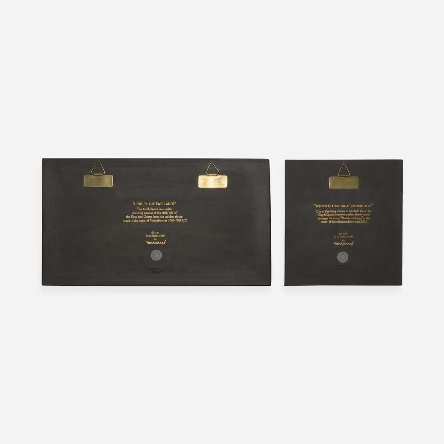 Two Gilt Black Basalt Tutankhamen Plaques UK, 1970s