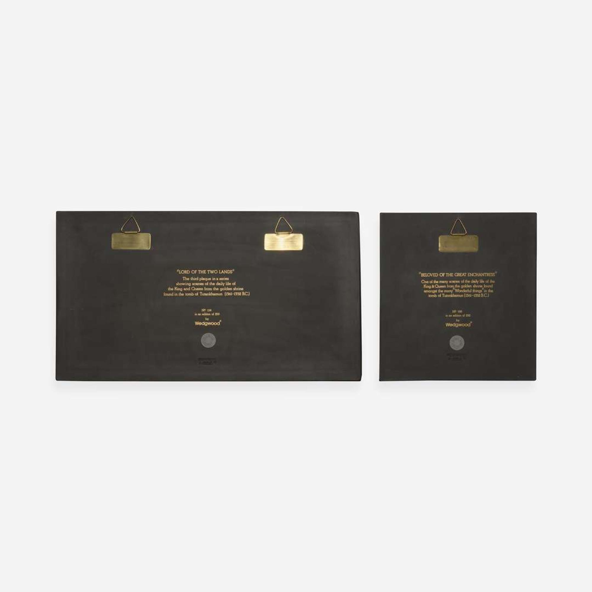 Two Gilt Black Basalt Tutankhamen Plaques UK, 1970s