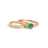 YELLOW GOLD, EMERALD AND DIAMOND RING SET