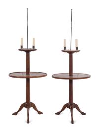 A Pair of English Silver-Plate Mounted Mahogany Two-Tier Lamp Tables