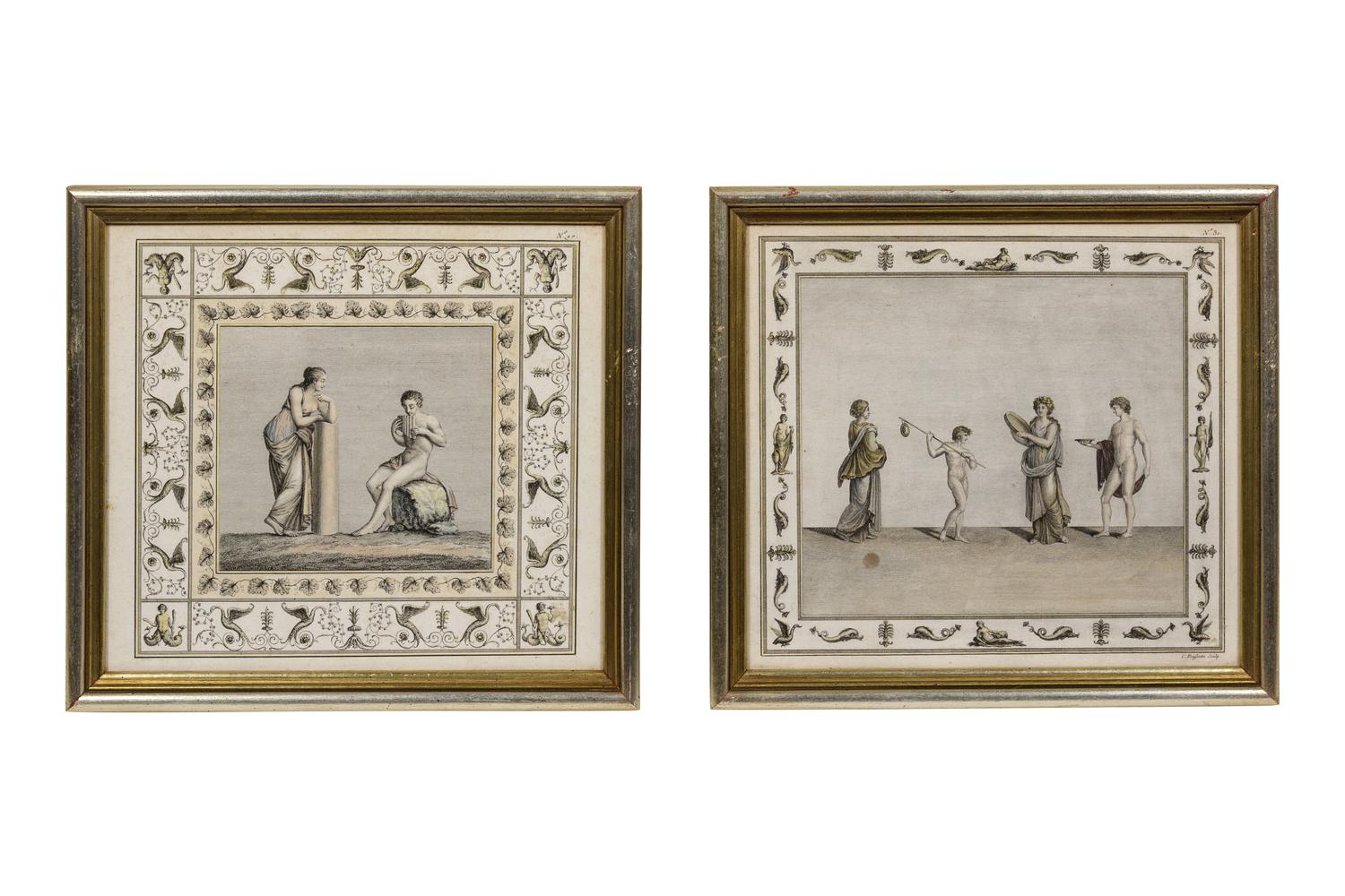 A Group of Six Continental Colored Etchings