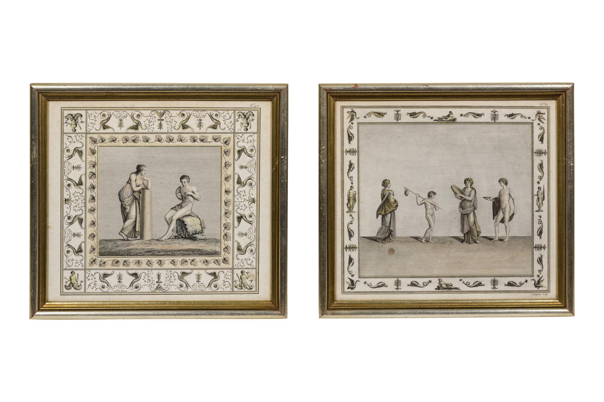 A Group of Six Continental Colored Etchings