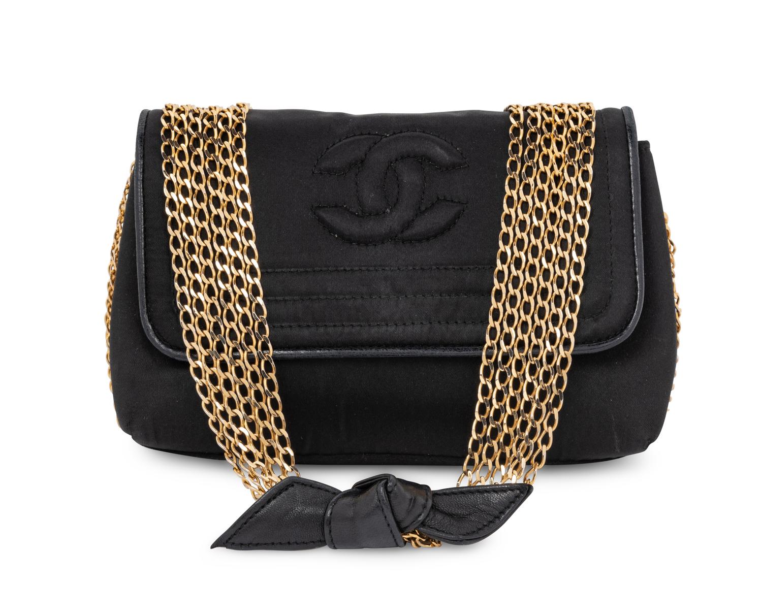 Chanel Black Silk Bag with Multiple Chain Strap, 1986-88