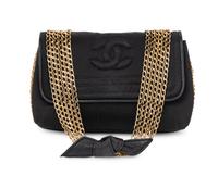 Chanel Black Silk Bag with Multiple Chain Strap, 1986-88