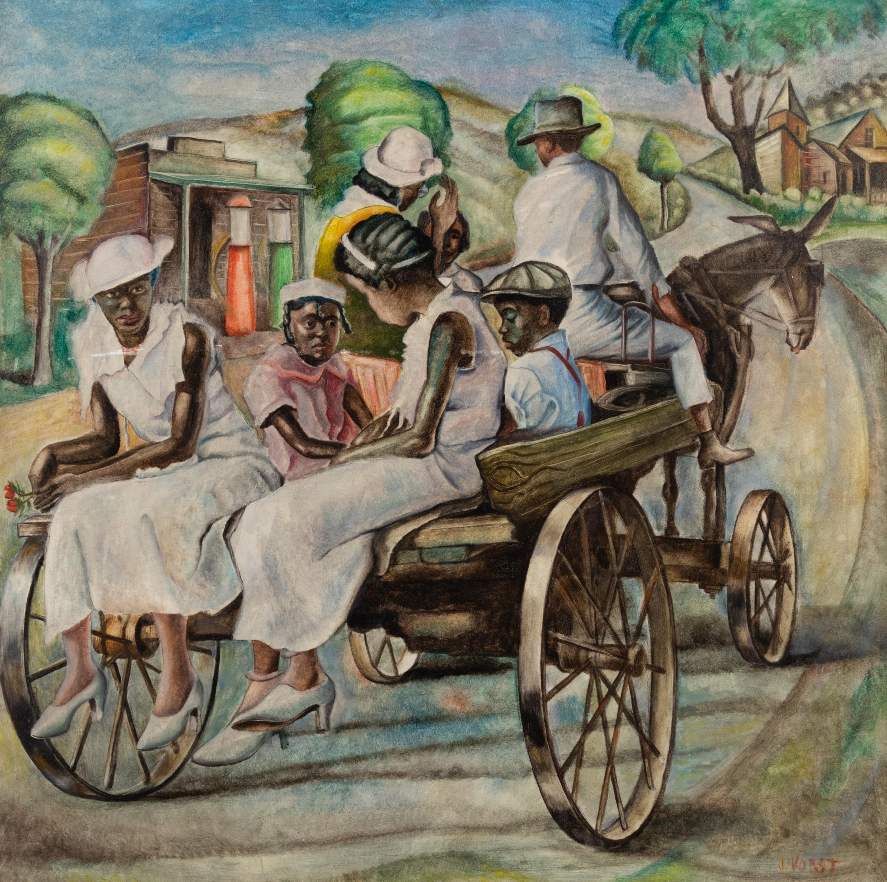 Family on Horse Drawn Cart