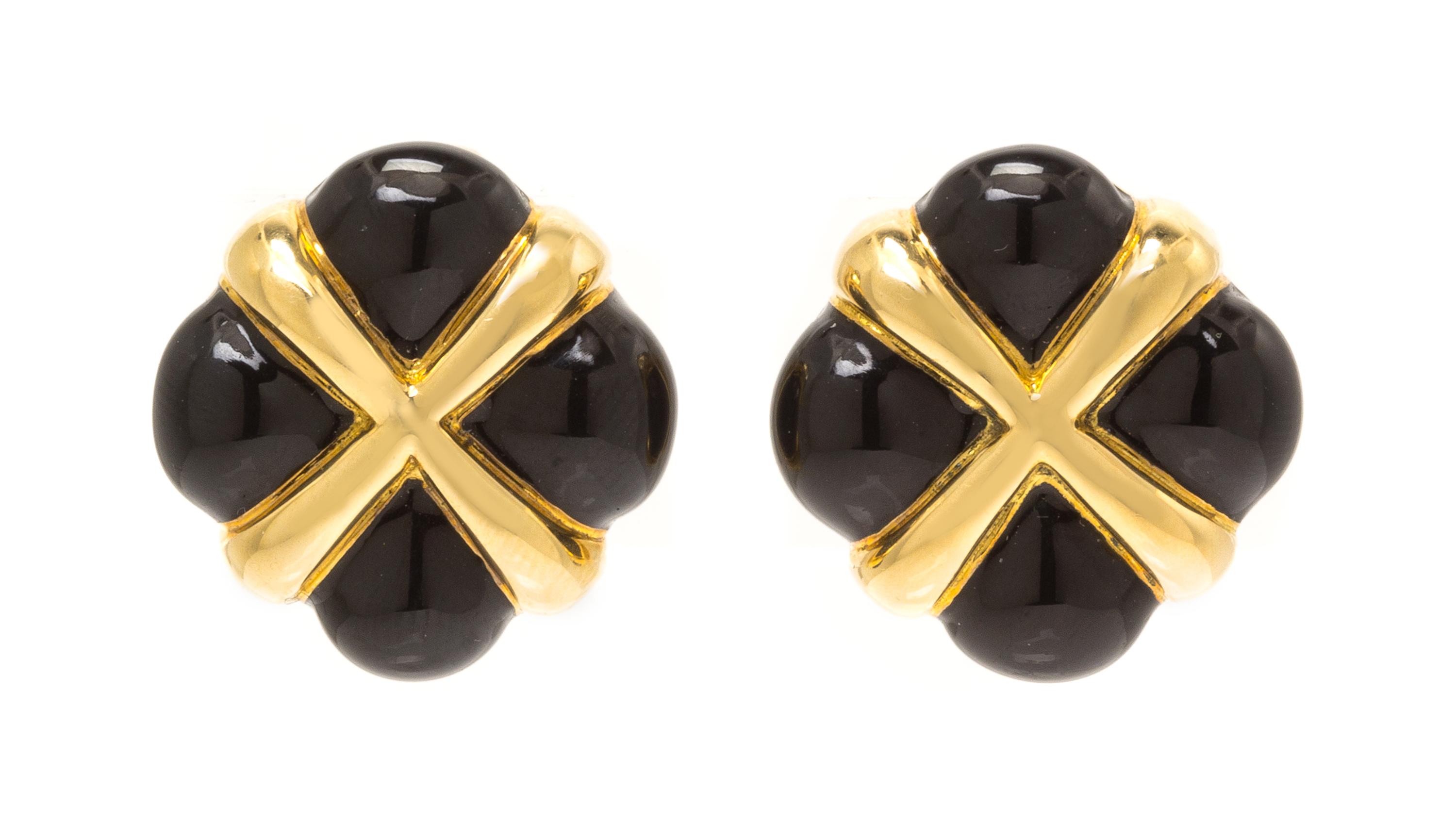 A Pair of 18 Karat Yellow Gold and Enamel Earclips, David Webb, 13.90 dwts.