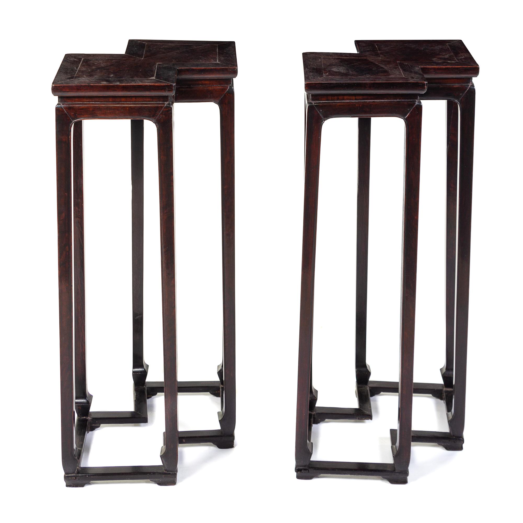 A Pair of Chinese Hardwood Side Stands Height 34 1/4 x width 21 1/4 x depth 13 3/4 inches. — 19TH CENTURY