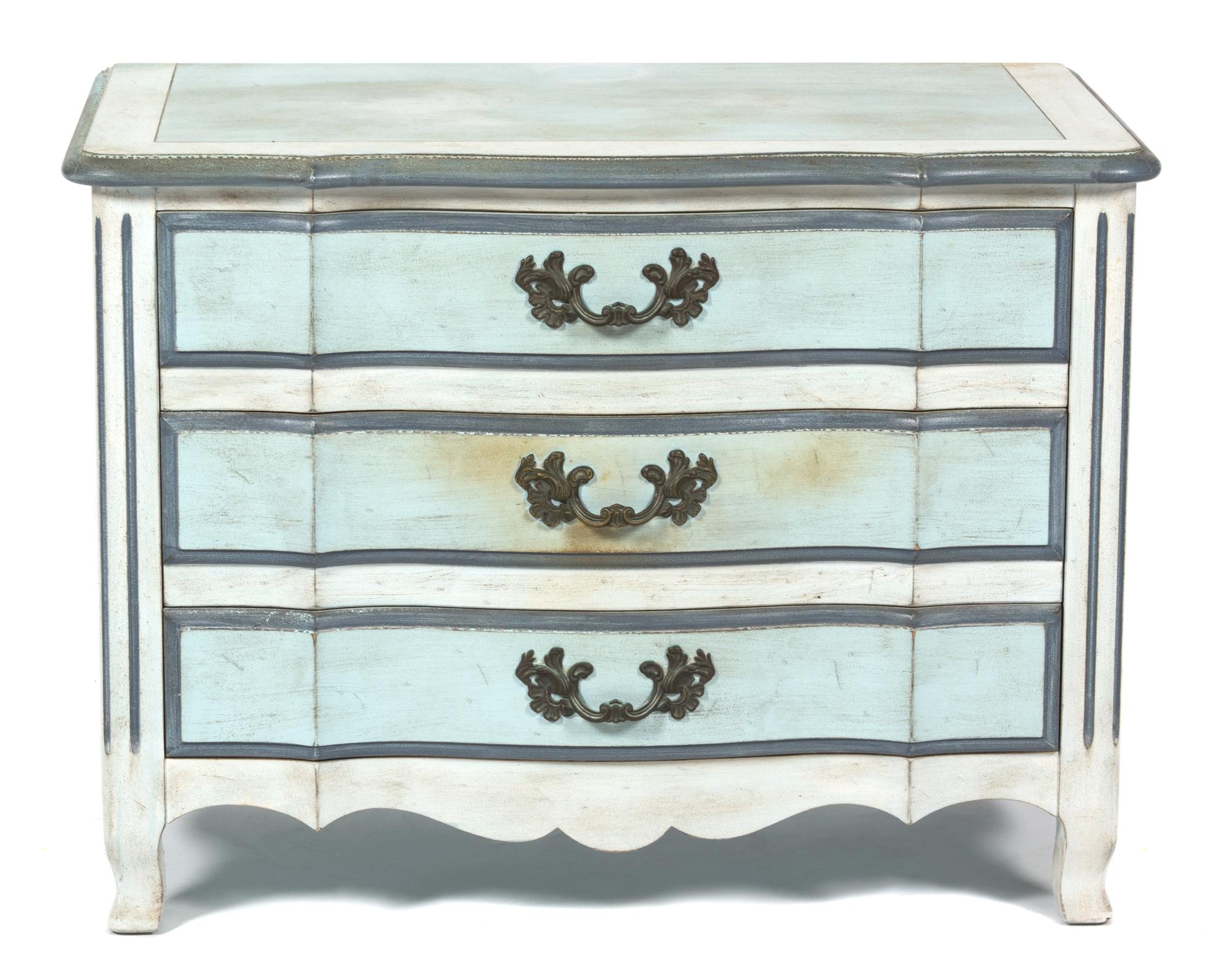 A Louis XV Style Painted Diminutive Chest Height 22 x width 30 x depth 17 1/2 inches. — 20TH CENTURY