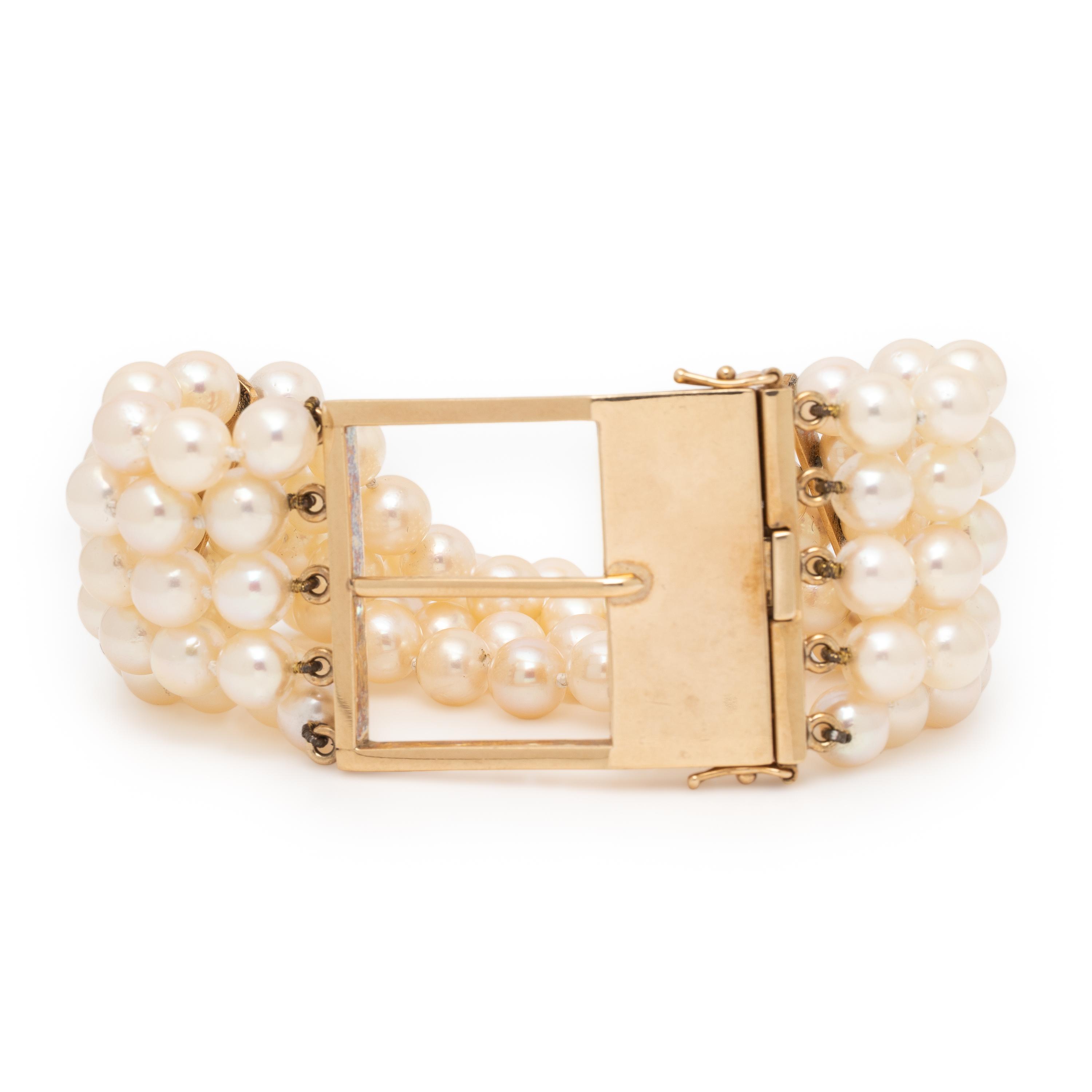 Cultured Pearl and Yellow Gold Buckle Bracelet