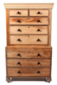 An American Pine Chest-On-Chest Height 75 x width 44 x depth 22 1/2 inches. — 19TH CENTURY