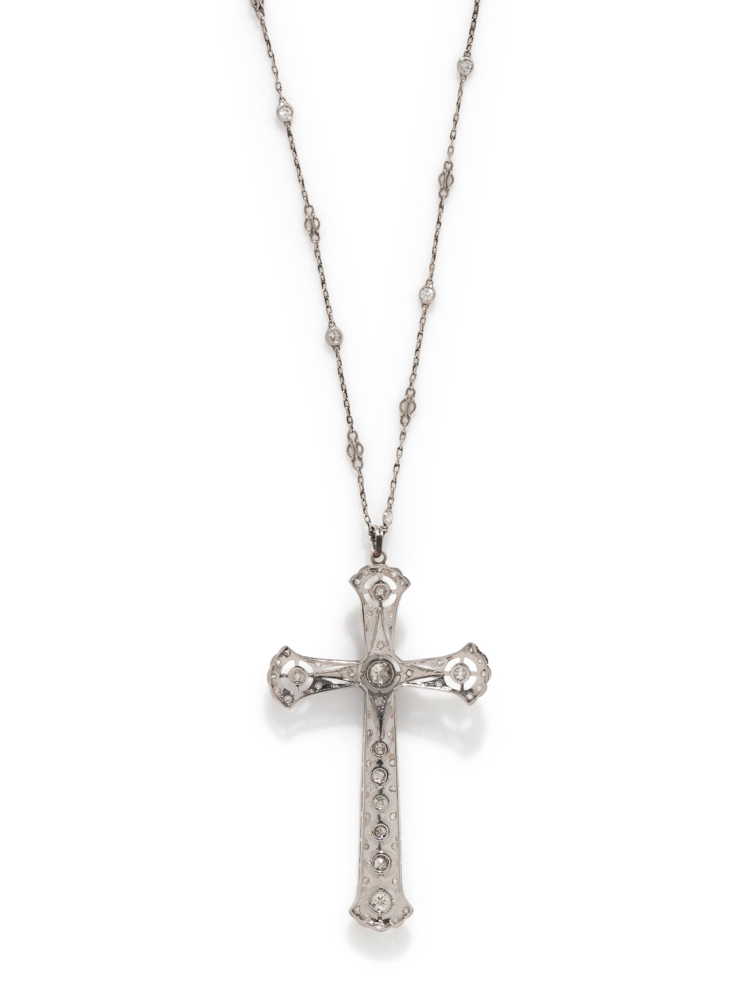 ANTIQUE, DIAMOND CROSS PENDANT/NECKLACE