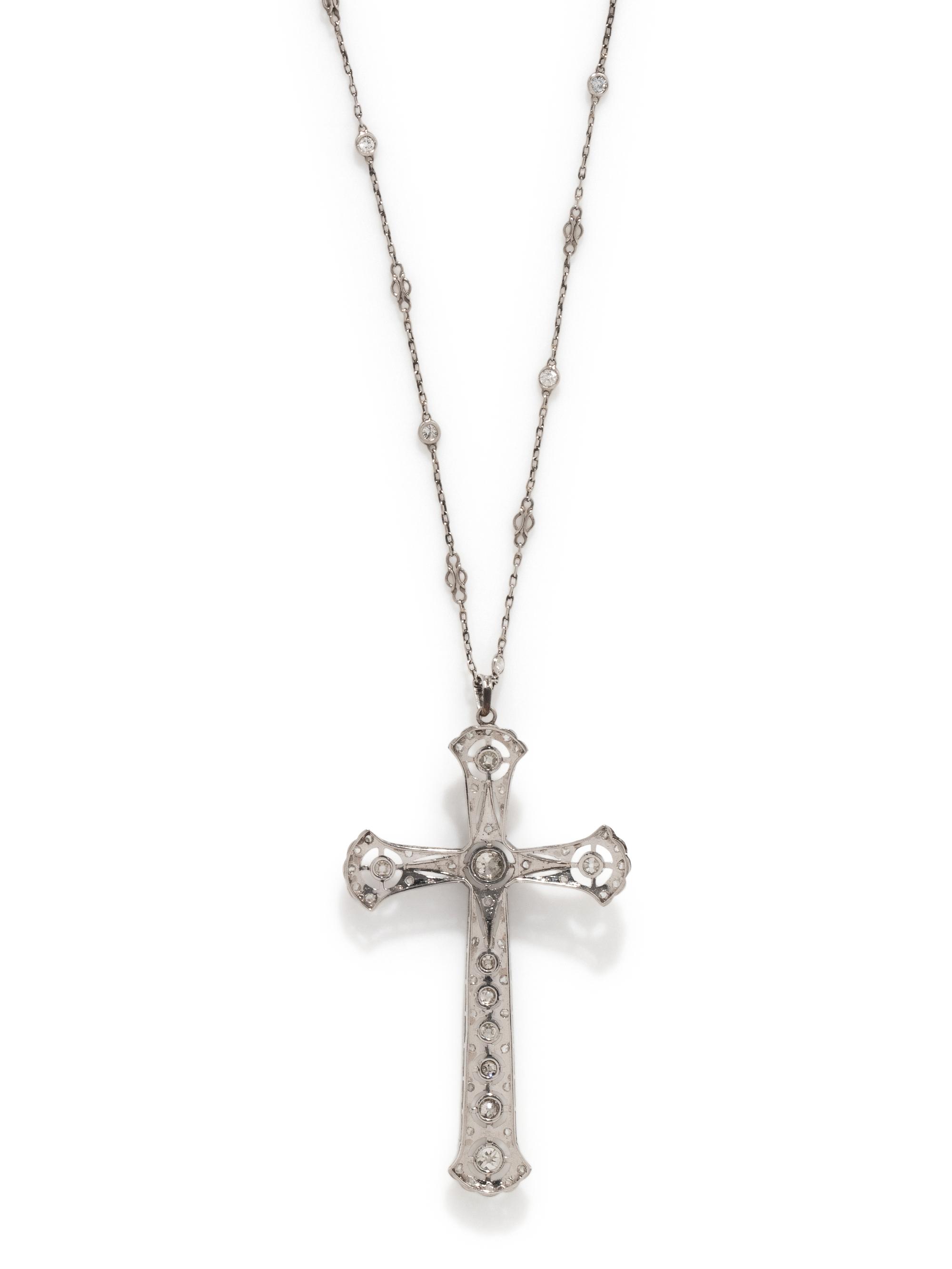 ANTIQUE, DIAMOND CROSS PENDANT/NECKLACE