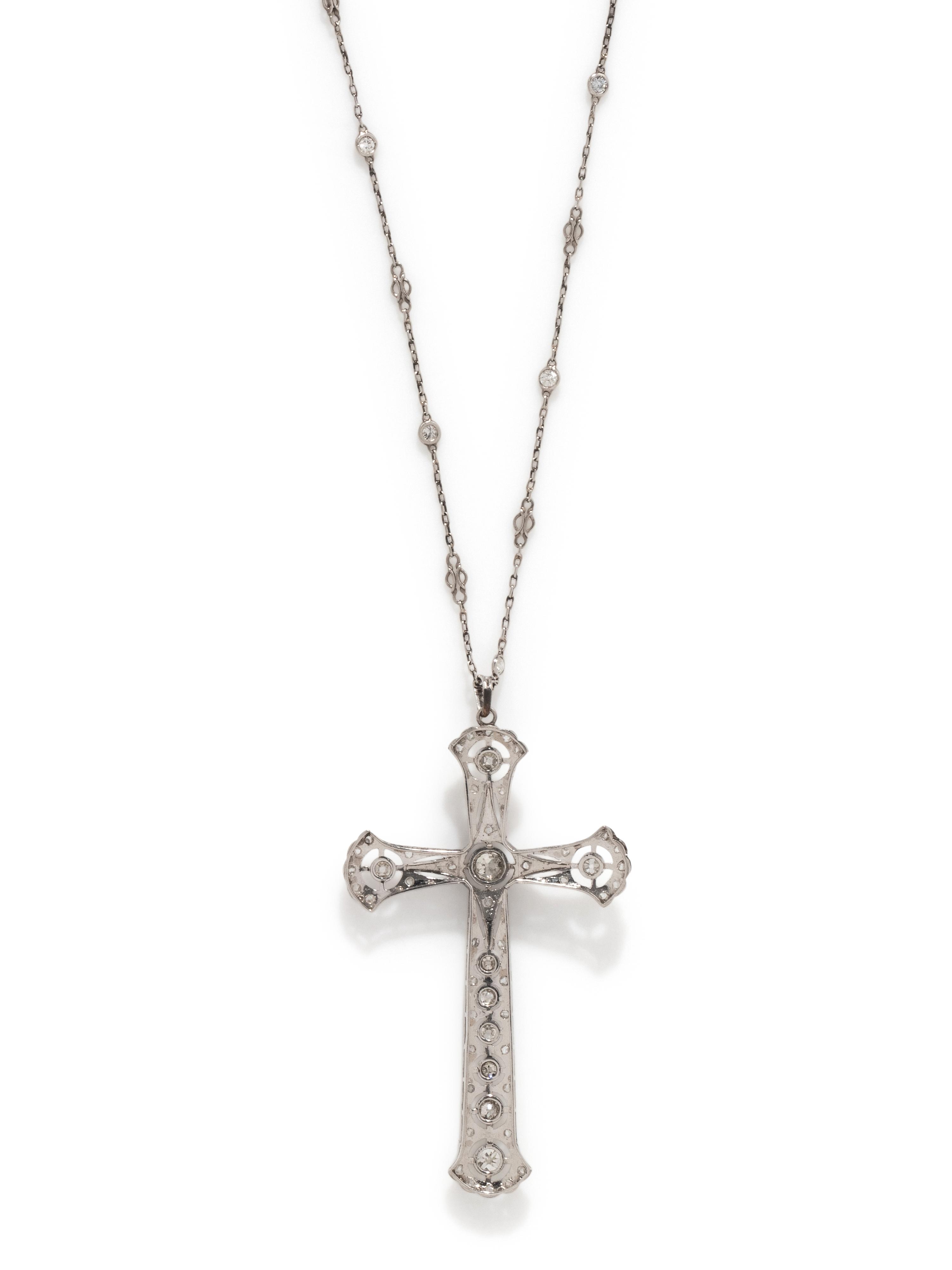 ANTIQUE, DIAMOND CROSS PENDANT/NECKLACE