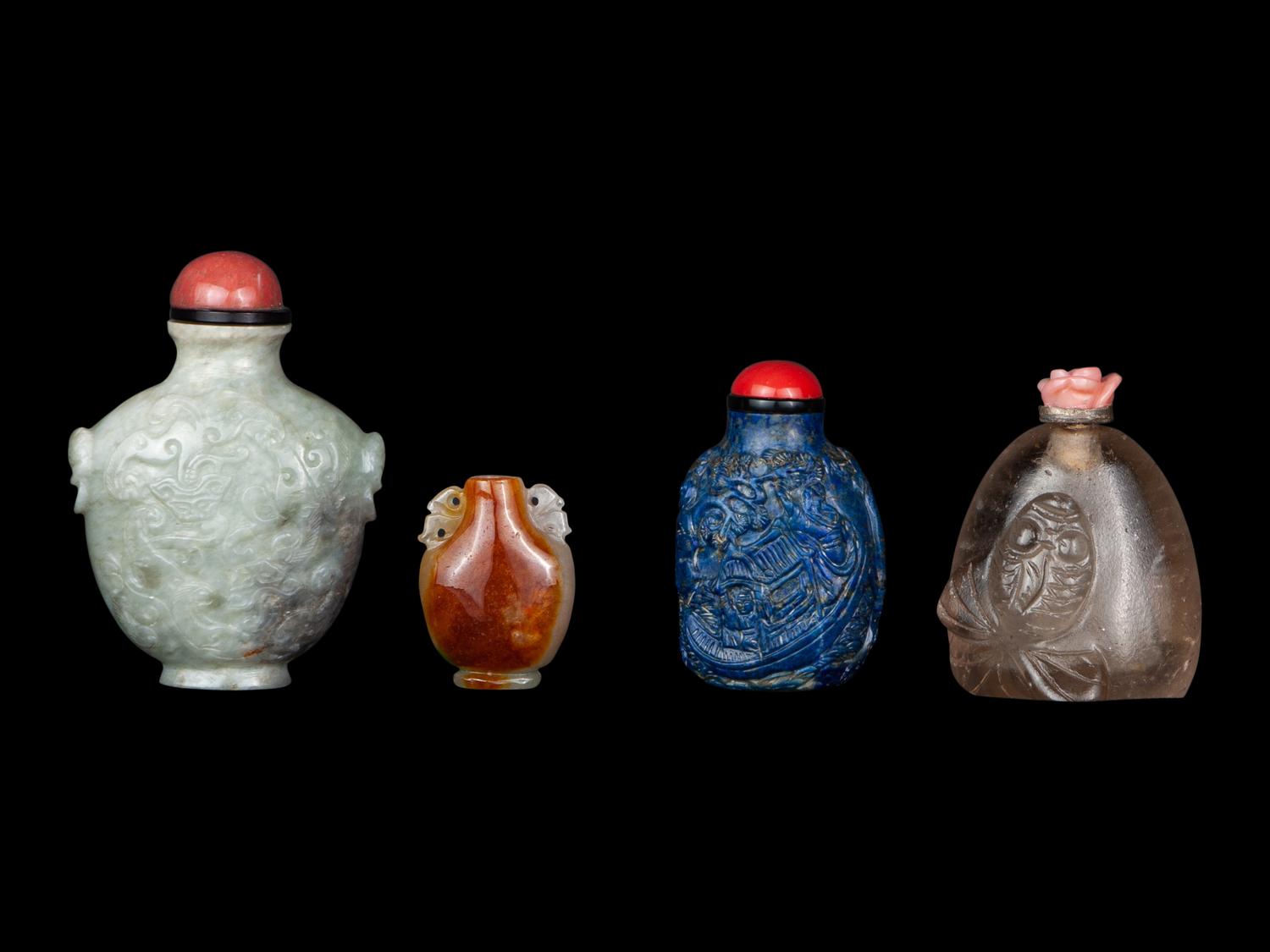 Four Chinese Hardstone Snuff Bottles