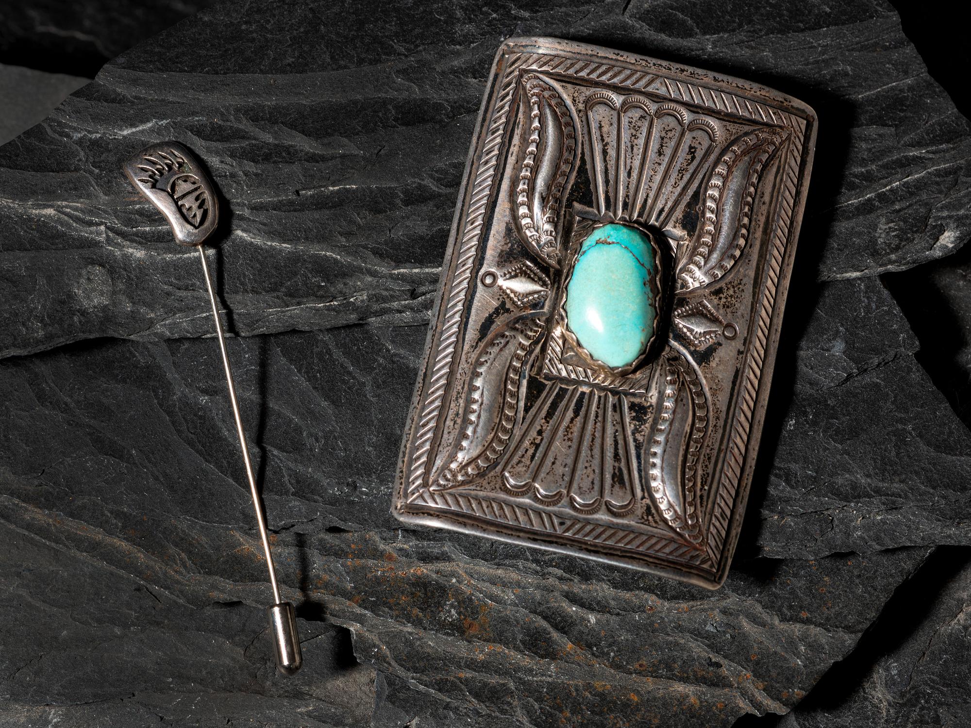 Silver and Turquoise Ketoh Concha AND Hat Pin