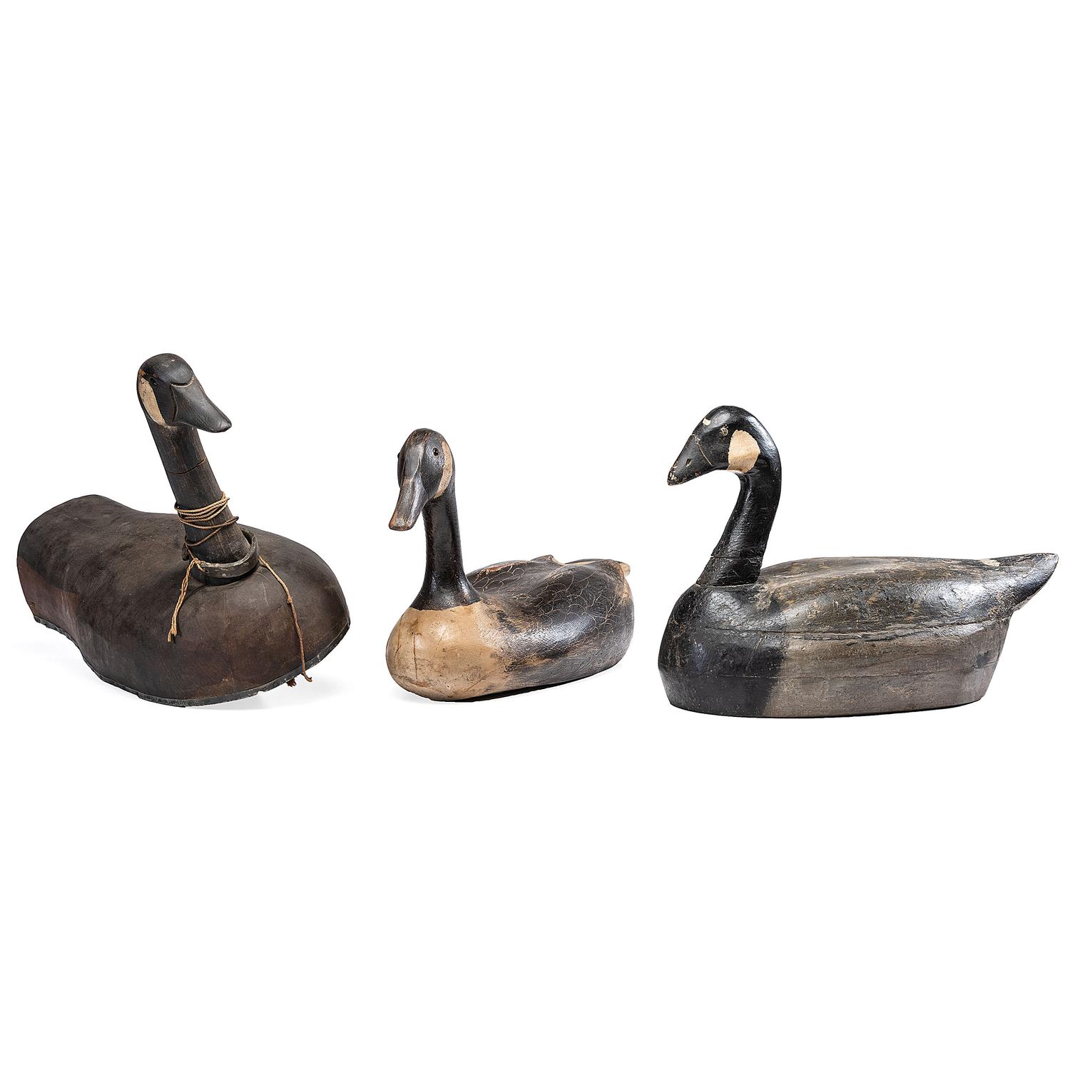 Three Painted Wood Geese Decoys