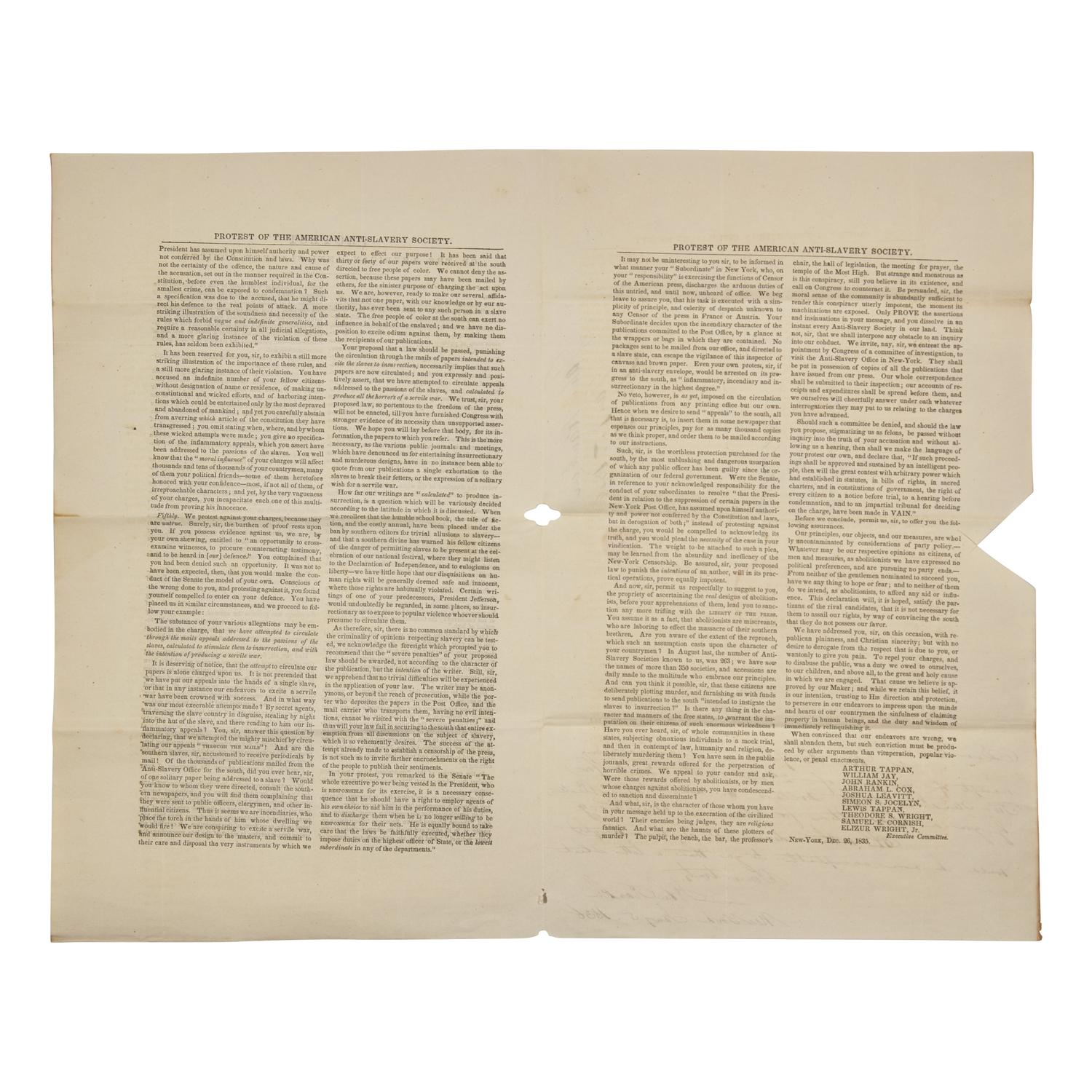 [African-Americana] [Jackson, Andrew] Protest of the American Anti-Slavery Society