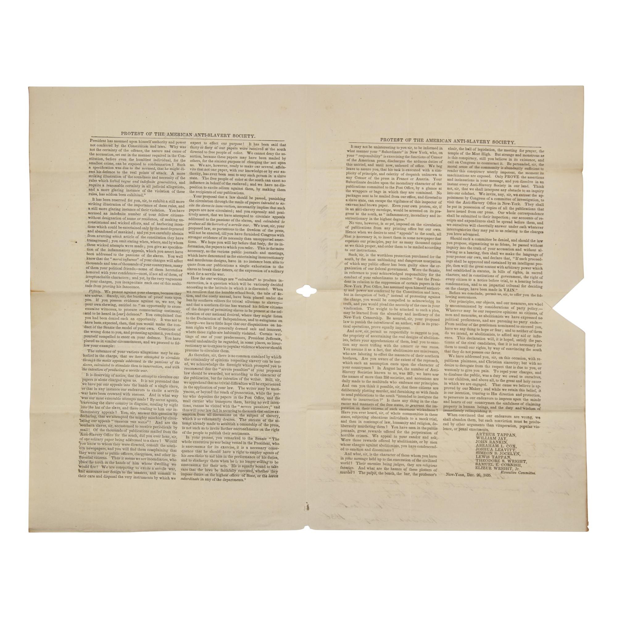 [African-Americana] [Jackson, Andrew] Protest of the American Anti-Slavery Society