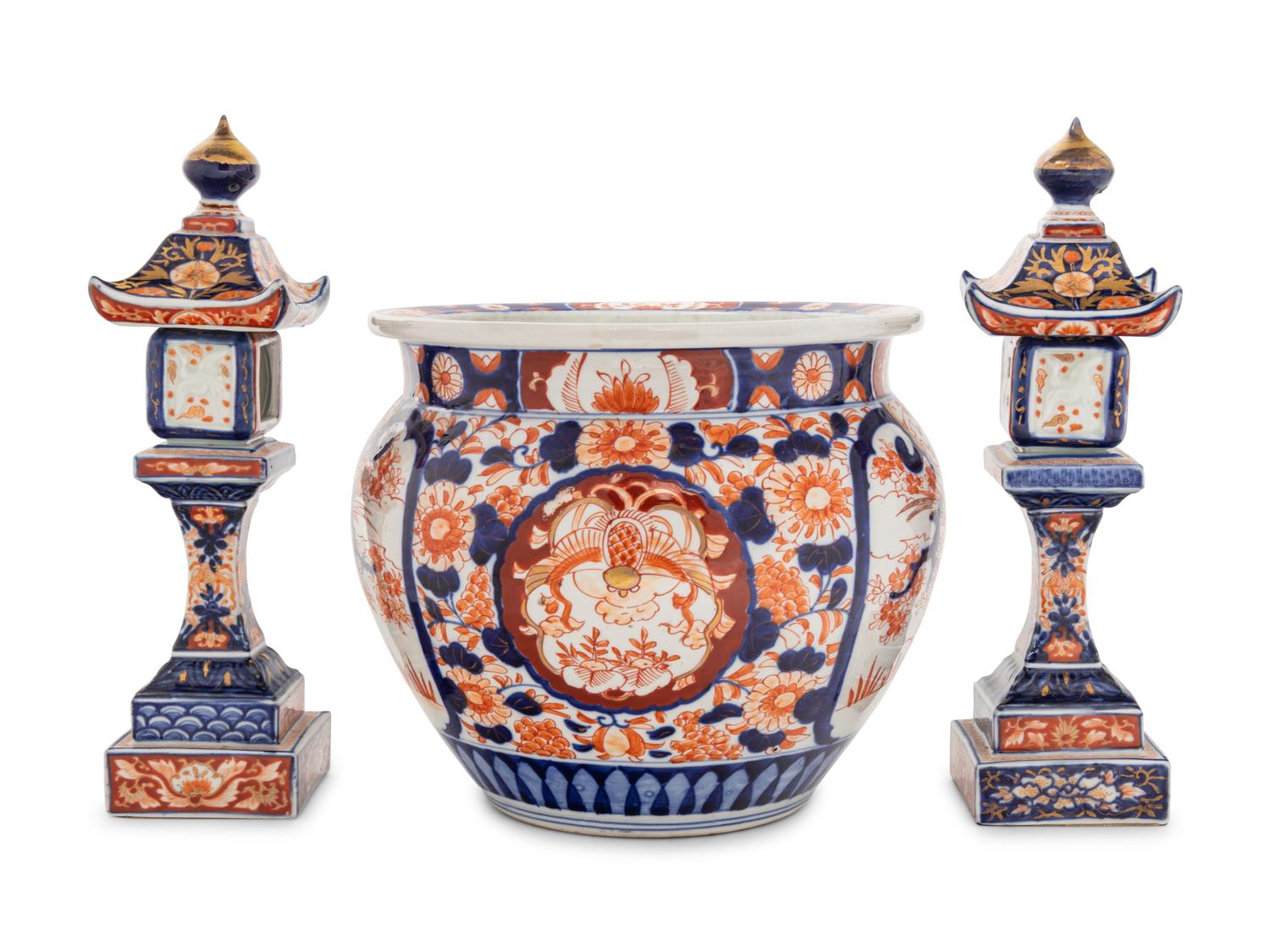 Three Japanese Imari Porcelain Articles