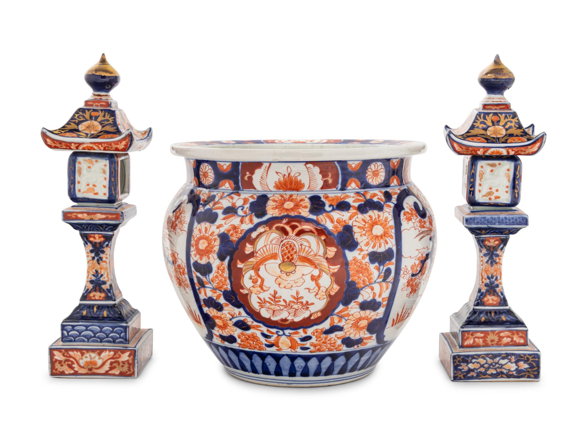 Three Japanese Imari Porcelain Articles