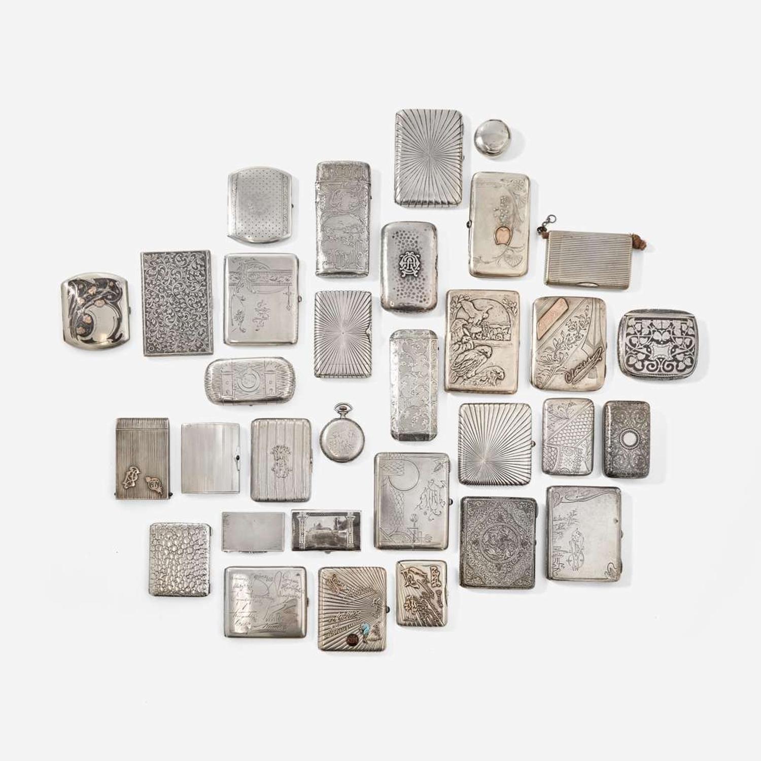 A large collection of thirty silver cigarette and card cases Russian and Continental, various makers, various dates ranging from the late 19th / early 20th century