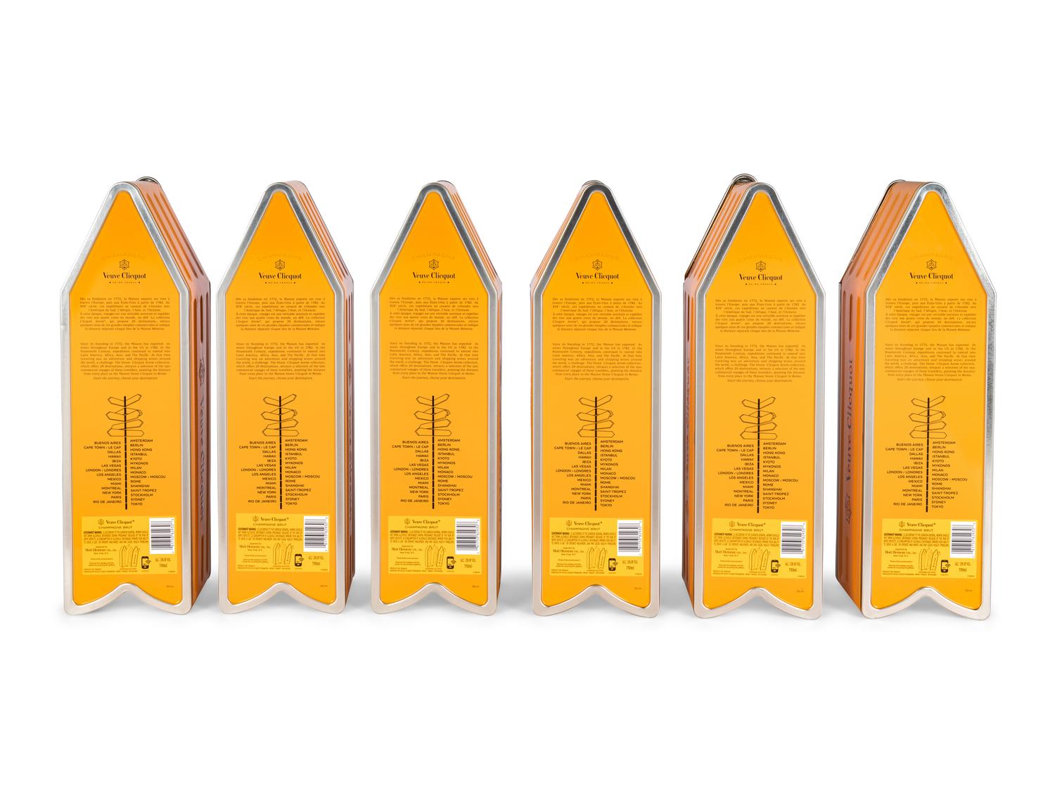 A Set of Six Veuve Clicquot "Arrow" Gift Tins